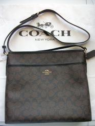 Coach F34938 NWT Signature PVC Covered Canvas File Bag Brown/Black Retails @ $225